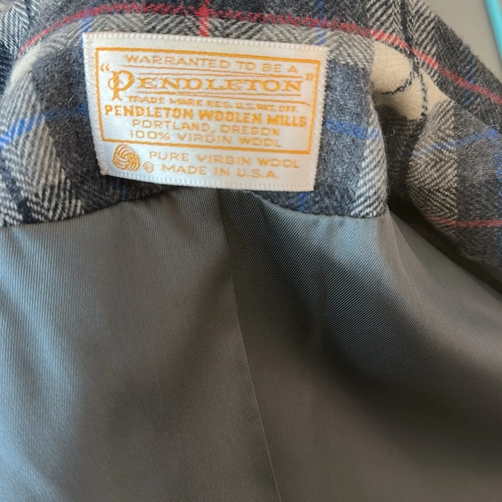 PENDLETON Tweed Virgin Wool Single Button Fitted Plaid Blazer 10 Gray VGC*